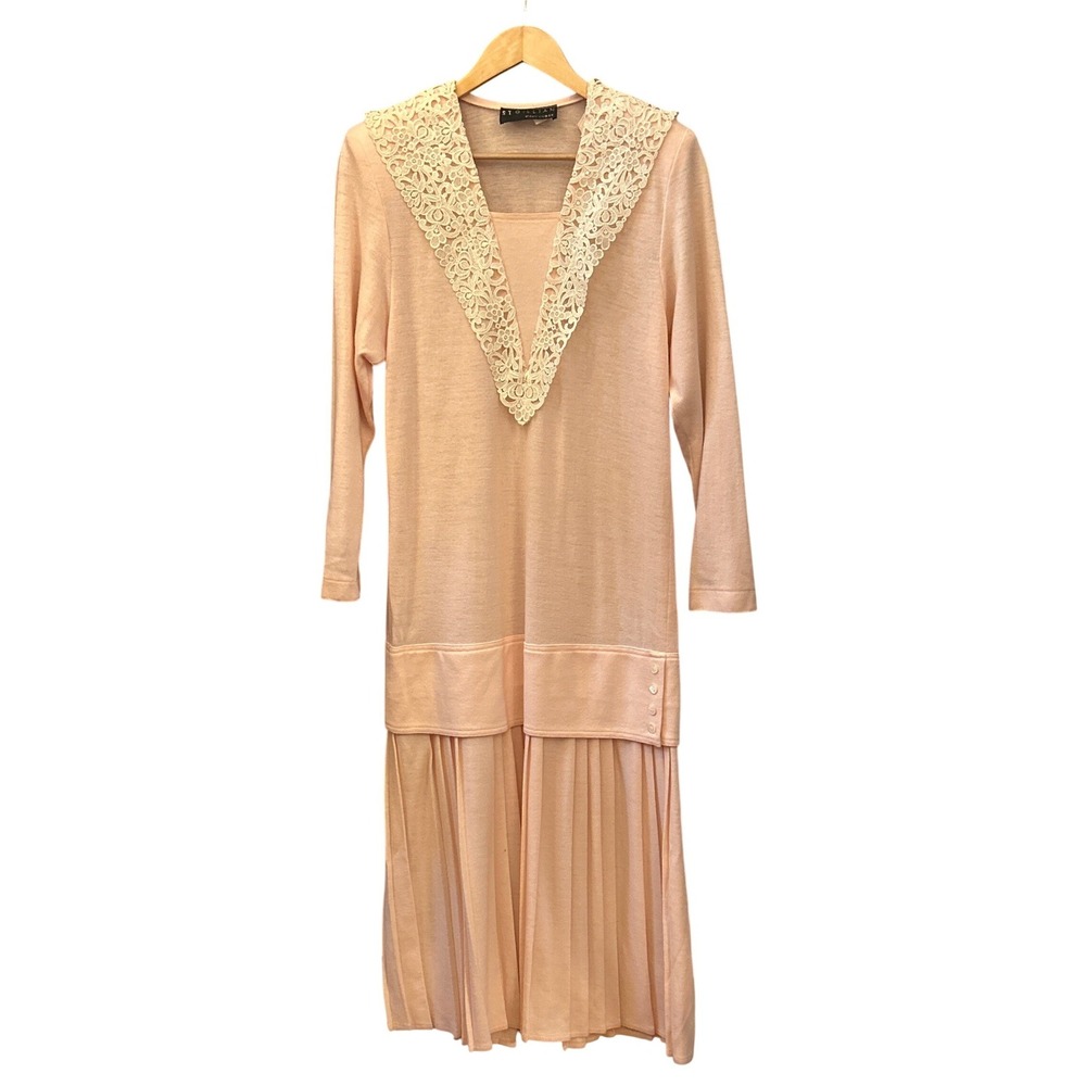80s St. Gillian Kay Unger Drop Waist Dress Lace Collar Coquette Romantic Peach